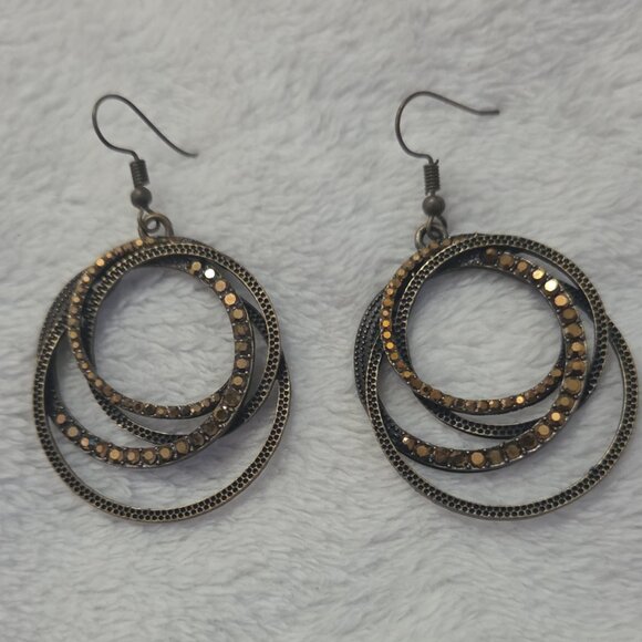 Bronze Hoop Earrings with Rhinestones - Picture 1 of 1